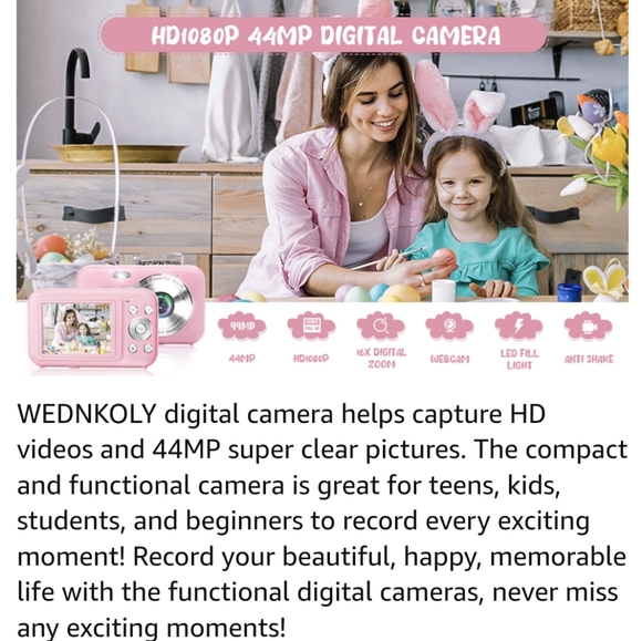 NIB Digital Camera, FHD 1080P Kids Camera w 32GB SD Card 44MP Point+Shoot Cam - Picture 9 of 10